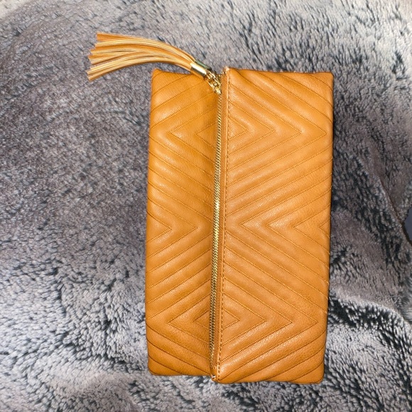 Chevron Leather Orange Clutch - Picture 2 of 8